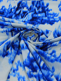 Tecido Tricoline Italiano Pintura Abstrata Azul e Branco