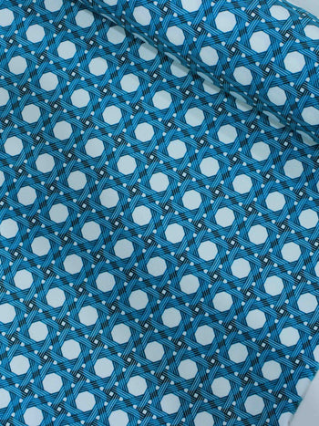 Tecido Tricoline Italiano Fibras Azul e Branco