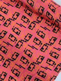 Tecido Viscose Italiano Simbolos Preto e Rosa