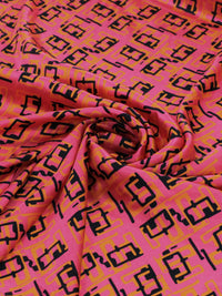 Tecido Viscose Italiano Simbolos Preto e Rosa