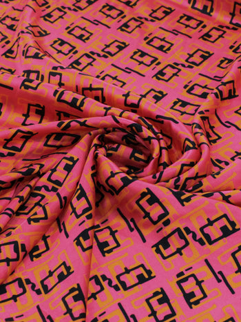 Tecido Viscose Italiano Simbolos Preto e Rosa