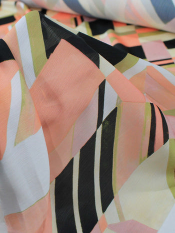 Tecido Crepe Chiffon Italiano Geométrico Salmão