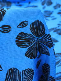 Tecido Crepe Chiffon Italiano Texturizado Flores Azul e Preto