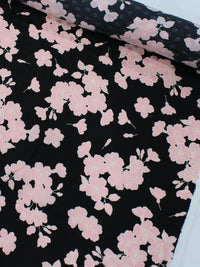 Tecido Viscose Italiana Macro Buquê Rosé e Preto