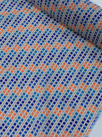 Tecido Viscose Italiano Geométrico Laranja e Azul