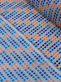 Tecido Viscose Italiano Geométrico Laranja e Azul