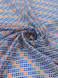 Tecido Viscose Italiano Geométrico Laranja e Azul