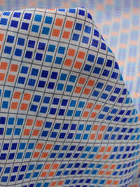 Tecido Viscose Italiano Geométrico Laranja e Azul