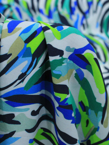 Tecido Viscose Italiano Pintura Abstrata Verde e Azul