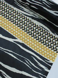 Tecido Crepe Chiffon Italiano Barrado Preto, Bege e Amarelo