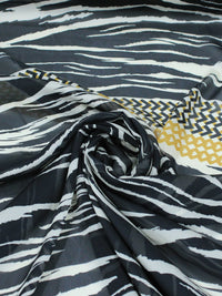 Tecido Crepe Chiffon Italiano Barrado Preto, Bege e Amarelo