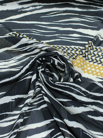 Tecido Crepe Chiffon Italiano Barrado Preto, Bege e Amarelo