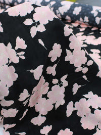 Tecido Viscose Italiana Macro Buquê Rosé e Preto