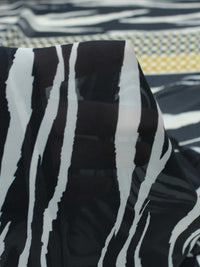 Tecido Crepe Chiffon Italiano Barrado Preto, Bege e Amarelo