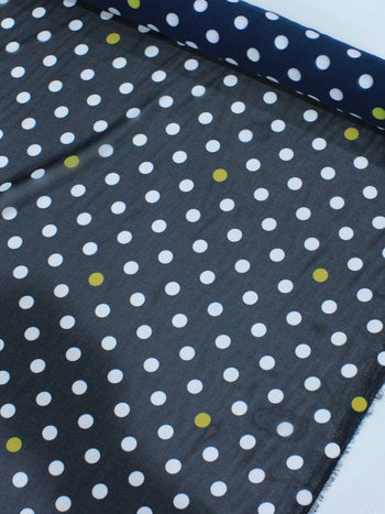 Tecido Crepe Chiffon Italiano Poá Azul Marinho e Amarelo