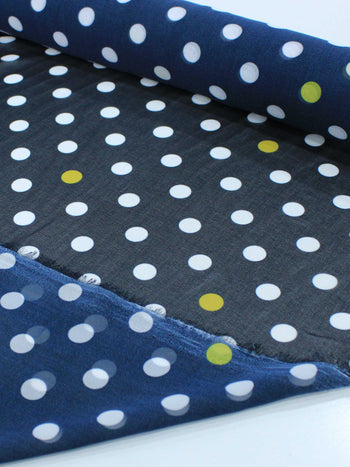 Tecido Crepe Chiffon Italiano Poá Azul Marinho e Amarelo