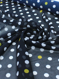 Tecido Crepe Chiffon Italiano Poá Azul Marinho e Amarelo