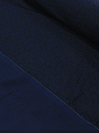 Tecido Viscose Italiano Simbolos Azul Marinho e Preto