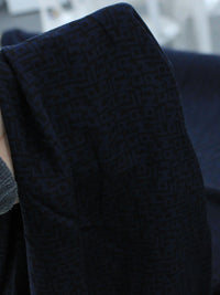 Tecido Viscose Italiano Simbolos Azul Marinho e Preto