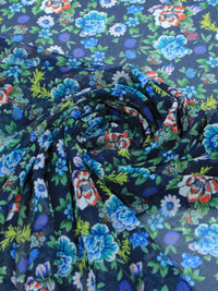 Tecido Crepe Chiffon Italiano Floral Azul