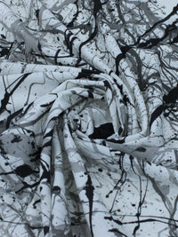 Tecido Crepe Italiano Respingos Abstratos Preto e Cinza