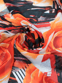 Tecido Crepe Chiffon Italiano Macro Floral Laranja