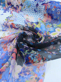 Tecido Crepe Chiffon Italiano Texturizado Flores Coloridas
