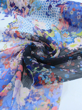 Tecido Crepe Chiffon Italiano Texturizado Flores Coloridas