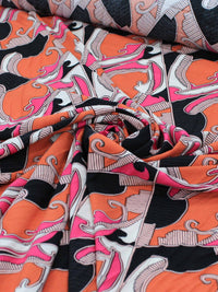 Tecido Viscose Italiano Desenhos Abstratos Laranja e Rosa