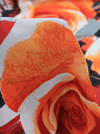 Tecido Crepe Chiffon Italiano Macro Floral Laranja