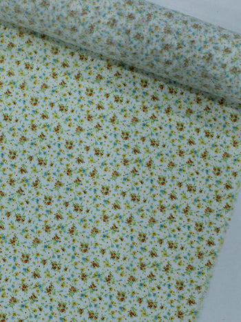 Tecido Tricoline Italiano Micro Floral Amarelo e Branco