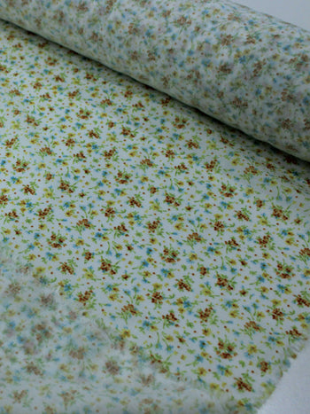 Tecido Tricoline Italiano Micro Floral Amarelo e Branco
