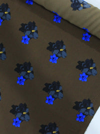 Tecido Crepe Italiano Flores Azul e Marrom