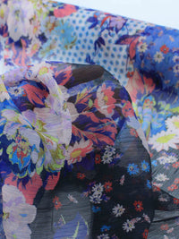 Tecido Crepe Chiffon Italiano Texturizado Flores Coloridas