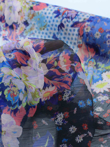 Tecido Crepe Chiffon Italiano Texturizado Flores Coloridas