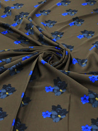 Tecido Crepe Italiano Flores Azul e Marrom