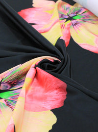 Tecido Crepe Italiano Maxi Flores Colorido e Preto