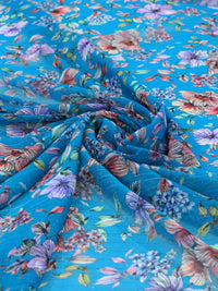 Tecido Crepe Chiffon Italiano com Lurex Floral Azul