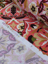Tecido Viscose Italiano Flores Clássicas Verde e Rosa