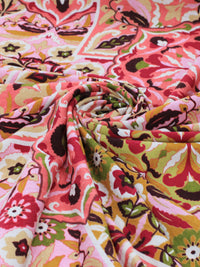 Tecido Viscose Italiano Flores Clássicas Verde e Rosa