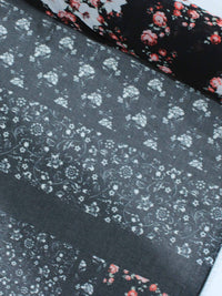 Tecido Crepe Chiffon Italiano Micro Floral Barrado Vermelho e Preto