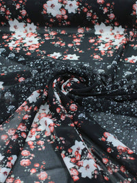 Tecido Crepe Chiffon Italiano Micro Floral Barrado Vermelho e Preto