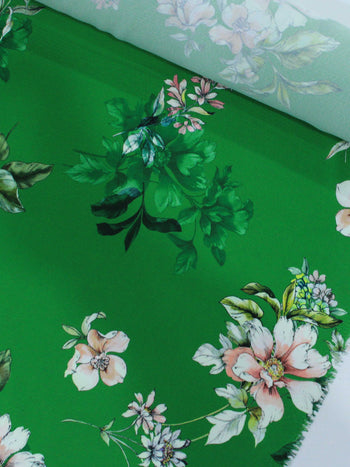Tecido Crepe Bubble Italiano Floral Verde