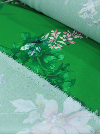 Tecido Crepe Bubble Italiano Floral Verde