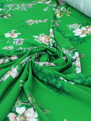 Tecido Crepe Bubble Italiano Floral Verde