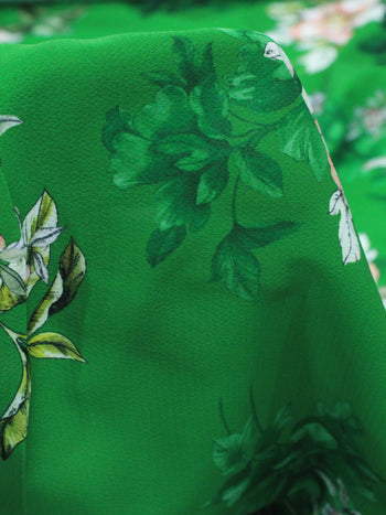 Tecido Crepe Bubble Italiano Floral Verde