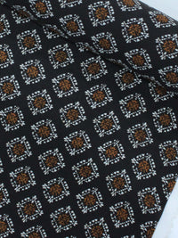 Tecido Viscose Italiano Micro Simbolos Tons Terrosos e Preto