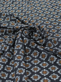 Tecido Viscose Italiano Micro Simbolos Tons Terrosos e Preto