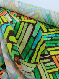 Tecido Viscose Italiano Geométrico Colorido e Marrom