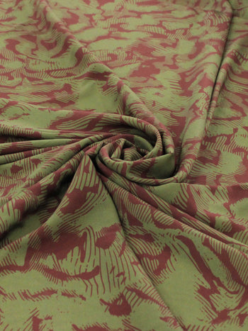 Tecido Crepe Italiano Estampa Abstrata Tons Terrosos e Verde